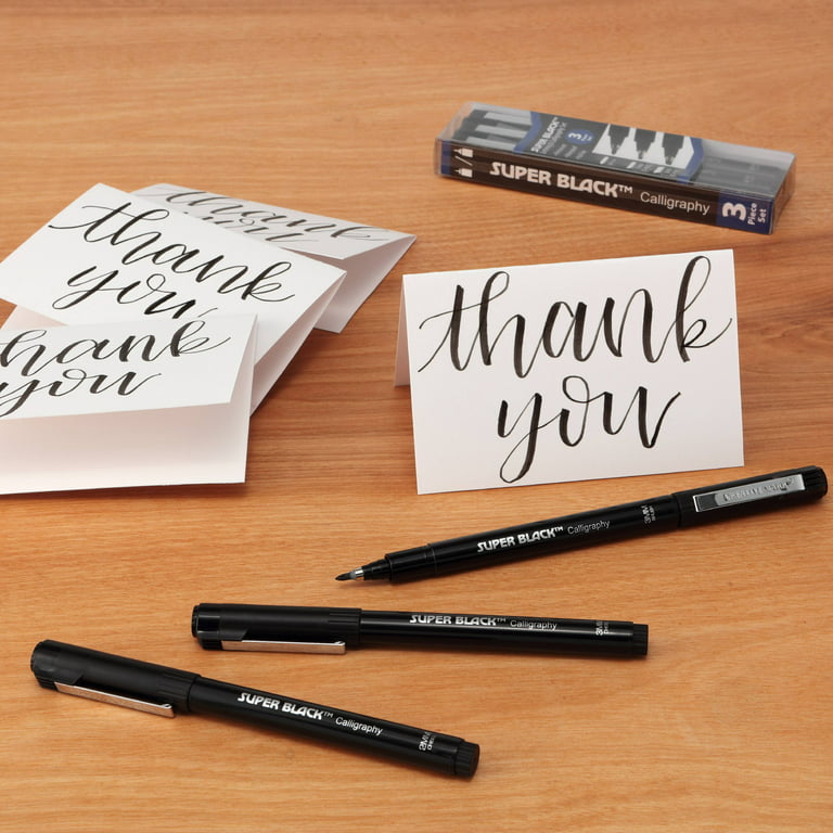 Creative Mark CAlligraphy & Fineliner Pen Set Lettering Drawing Super Black,  Permanent, Waterproof, & Acid-Free Chisel Nylon-Nibs Pens & Medium Brush  Tip - [Lettering & CAlligraphy Set of 3] 