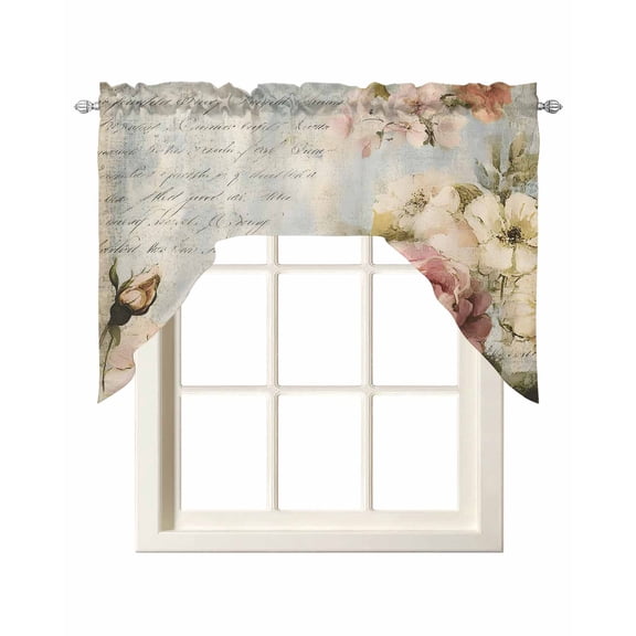 Vintage Pink Peony Kitchen Swag Valances for Windows, Spring Botanical Flowers Swag Valances Curtains for Living Room, Rod Pocket Window Treatments for Bathroom, Bedroom, Cafe, 56"x36"