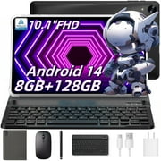 Headwolf 10 inch Android 14 Tablet with Keyboard, 2 in 1 Tablet with Case Mouse Stylus, 1920 * 1200 FHD Display, Octa Core, 8GB RAM+128GB ROM, Widevine L1, 5500mAh, 2024 Latest Electronics Tablets