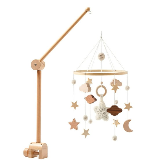 Star Crib Bell with Rotating Music Rattle – Wooden Baby Bed Bell, Hanging Wind Chime Toy for Newborn Nursery, Soothing Sleep & Decorative Mobile