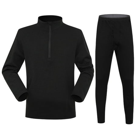 Clearance TOUMENY Thermal for Men Base Layer Men Cold Weather Men s Solid Color Corn Kernels Warm Stand Collar Fleece Warm Underwear Set