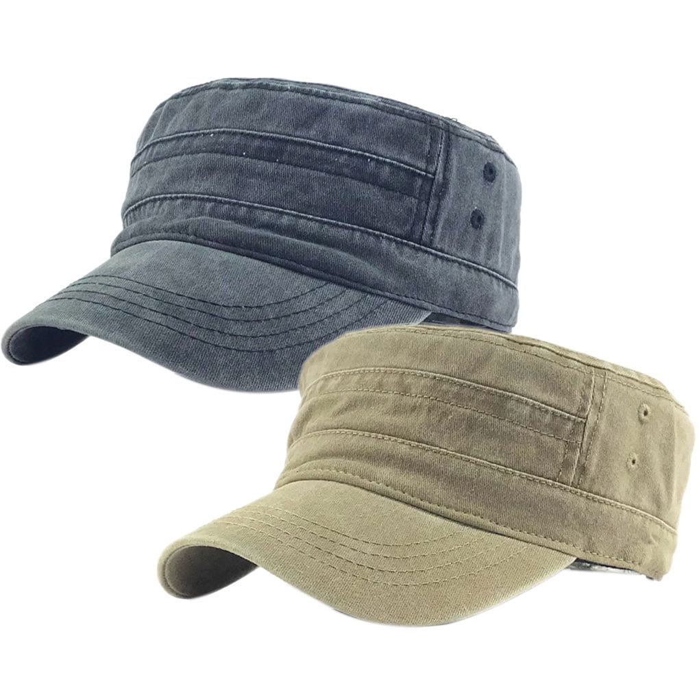 1111Fourone Men Washed Cotton Cadet Hat Adjustable Baseball Cap Classic  Flat Top Hats Outdoor Sports Cap 