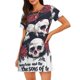 thumbnail image 1 of Easygdp Gothic Skulls And Roses Camisón de manga corta para mujer, informal, estampado, 1 of 6