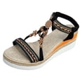 thumbnail image 4 of Rokment Beach Glitter Rhinestones Platform Wedge Dressy Sandals for Women Bridal Boho Breathable Comfortable Linen Sole Espadrilles Chunky High Heel Slingback Summer Shoes Black Size 8, 4 of 5
