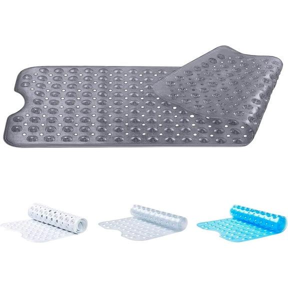 Bath Mat Non Slip - Anti Mould & Mildew Shower Mat with Strong Suction Cups Grip - Soft Rubber Bathroom Mats for Bathtub Easy Drain & Machine Washable (70x38cm, Grey)