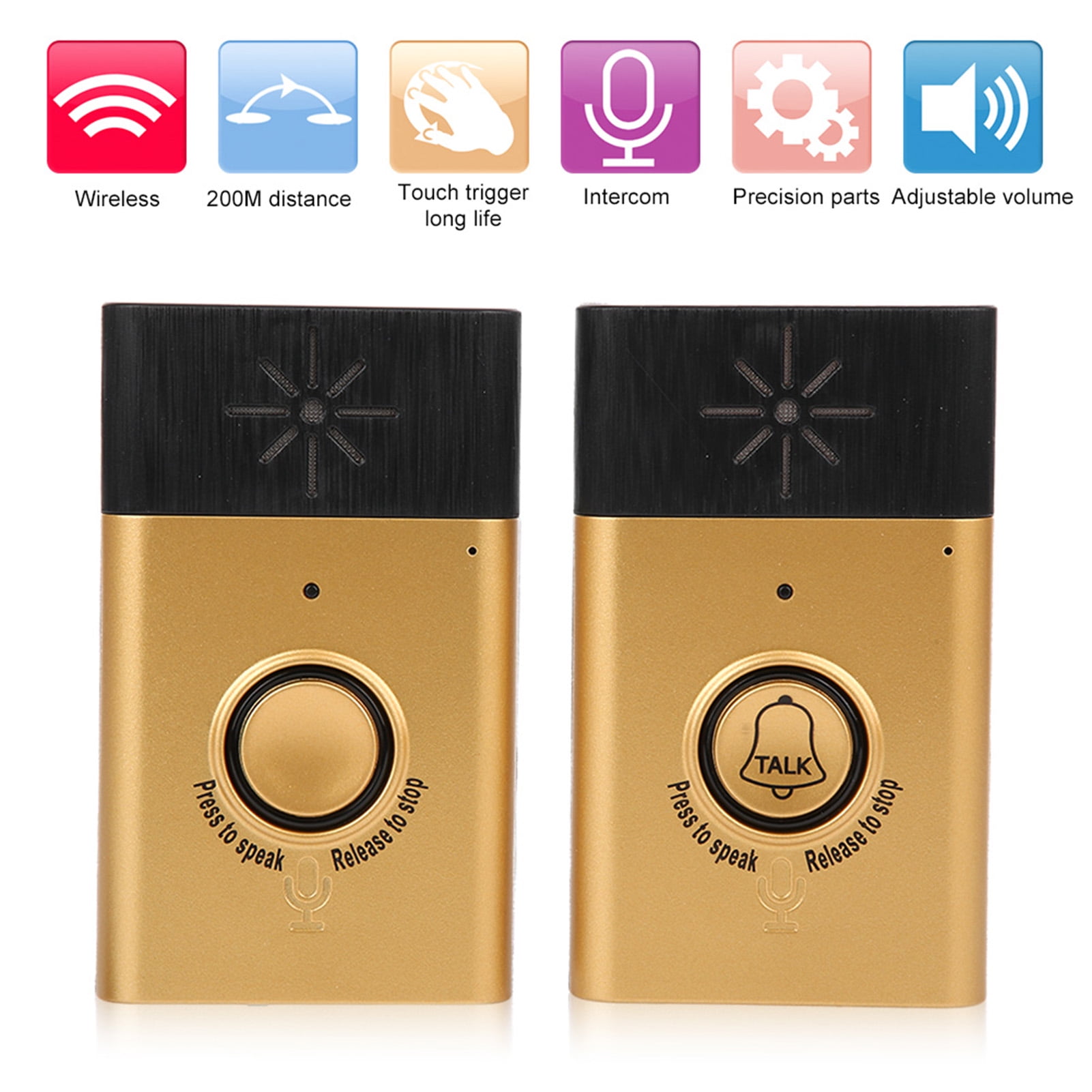 Wireless Two-Way Talk Gold Volume Voice Intercom Doorbells Indoor Outdoor System For Home Security