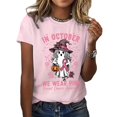 thumbnail image 2 of Womens Pink Ribbon Breast Cancer Awareness T-Shirt Angel Wings Pink Ribbon Floral Print Short Sleeve Tops Casual Breast Cancer Graphic Crew Neck Tee, 2 of 3