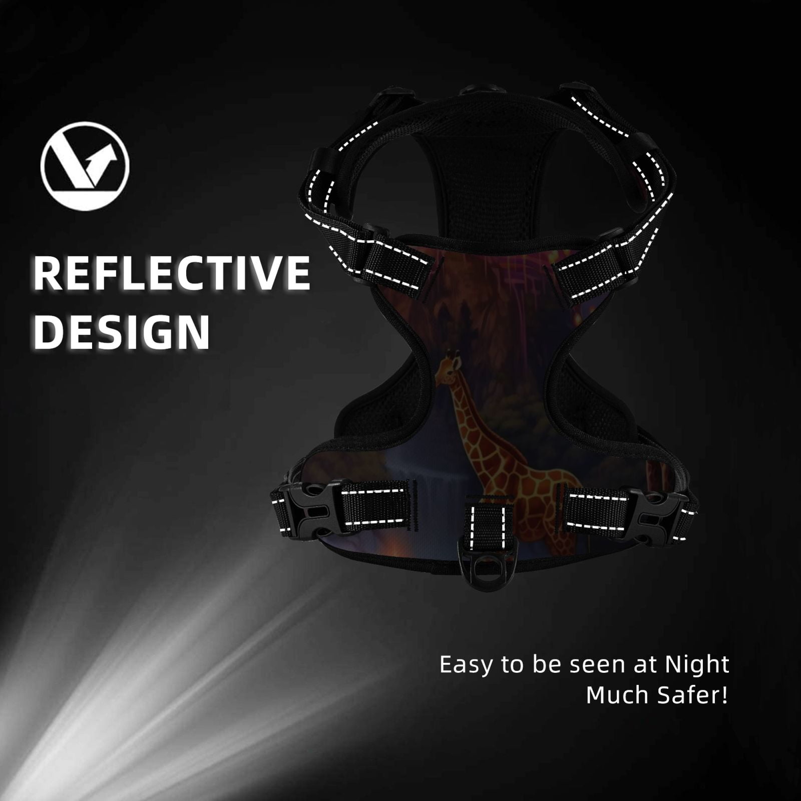 Vsdgher Lantern Giraffes Magical Forest Dog Harness, No-Pull Pet Harness, Dog Vest, Pet Vest for Small to Large Dogs-