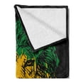 thumbnail image 2 of Rasta Soft Flannel Fleece Throw Blanket, Ethiopian Flag Colors on Grunge Sketchy Lion Head Black Backdrop, Cozy Plush for Indoor and Outdoor Use, 70" x 90", Pale Green and Yellow, by Ambesonne, 2 of 5
