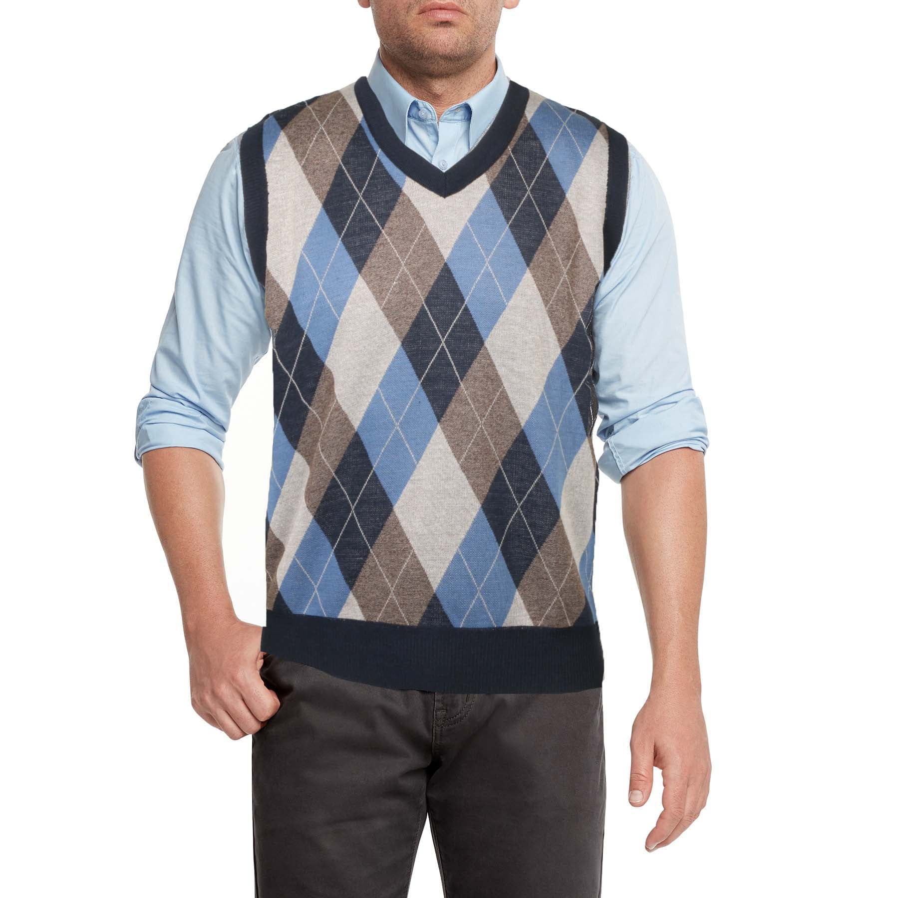 True Rock Men's Argyle V-Neck Sweater Vest (Navy/Tan/Blue, X-Large ...