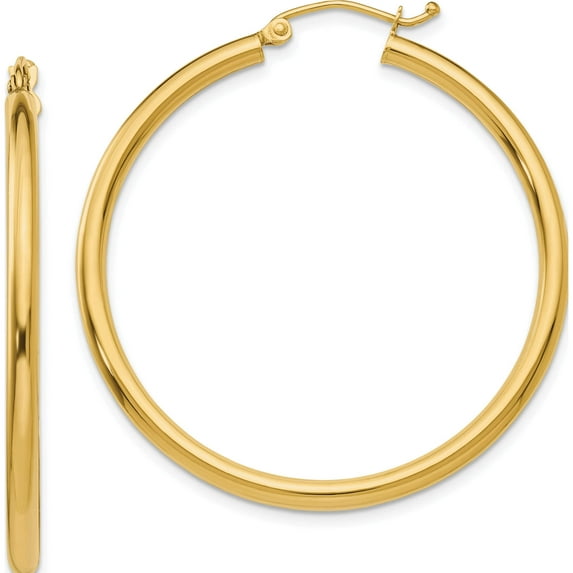 14K Yellow Gold Jbsp's Polished 2.5mm Lightweight Tube Hoop Earrings Made In Peru le2227