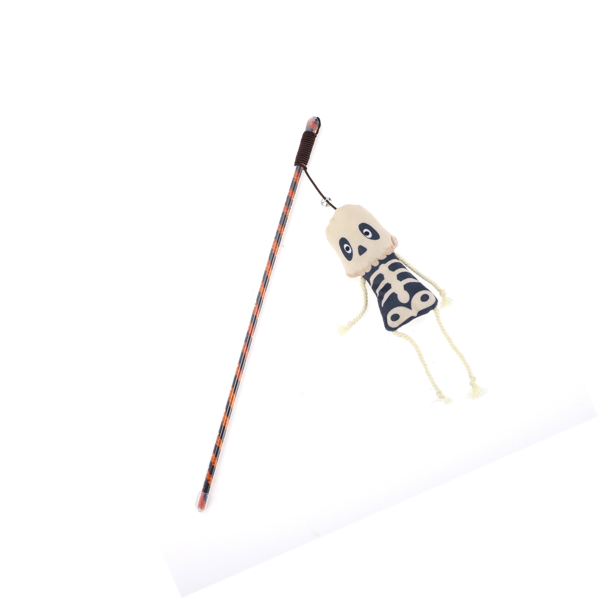 Unique Bargains 1 Pc Portable Bone Pattern Cat Playing Rod for Indoor Black and White