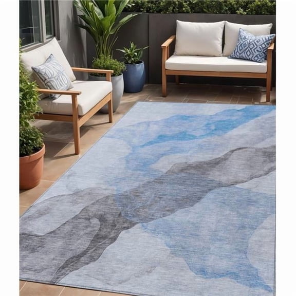 HomeRoots 631846 5 x 8 ft. Sky Blue & Gray Abstract Washable Indoor & Outdoor Rectangle Area Rug