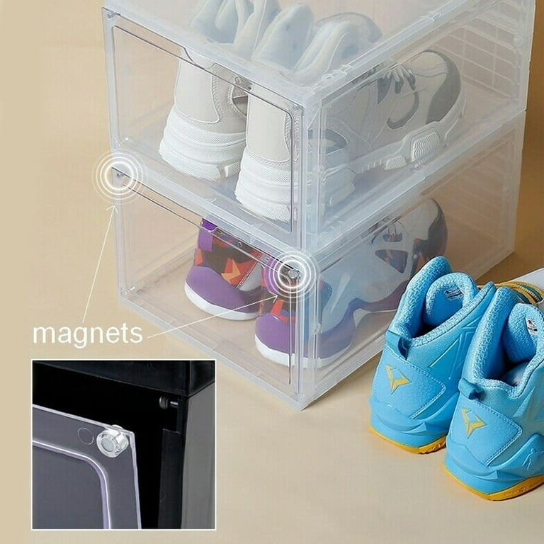 ZOINLY 4-Tier Stackable Plastic Shoe Rack, Grey, 2 Columns, Space Saving,  Easy to Clean, Durable, Fits Most Shoe Sizes