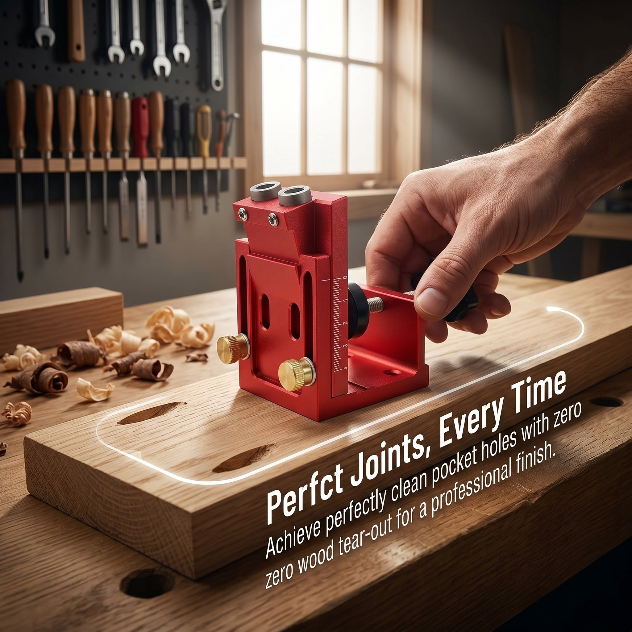 Wuxiuli Pocket Hole Jig Kit 24 Pieces, Adjustable Aluminum Pocket Hole Jig with Drill Bits and Driver, Woodworking Drill Set for DIY Furniture, Red