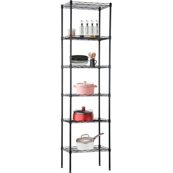 Metal Garage Shelving 6 Tiers Garage Storage Shelves Heavy Duty 17”D x 12”W x 64”H Easy Assemble Wire Shelving NSF Certified Storage Shelves with Levling Feet for Home Garage Office, Black