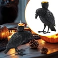 thumbnail image 2 of BinKFF Halloween Decorations Indoor, 6.1inchs Gothic Home Decor, Halloween Candle Holder, Fake Crow Light Holder, Raven Lamp Tealight Candle Holder Black Resin Statue, 2 of 9