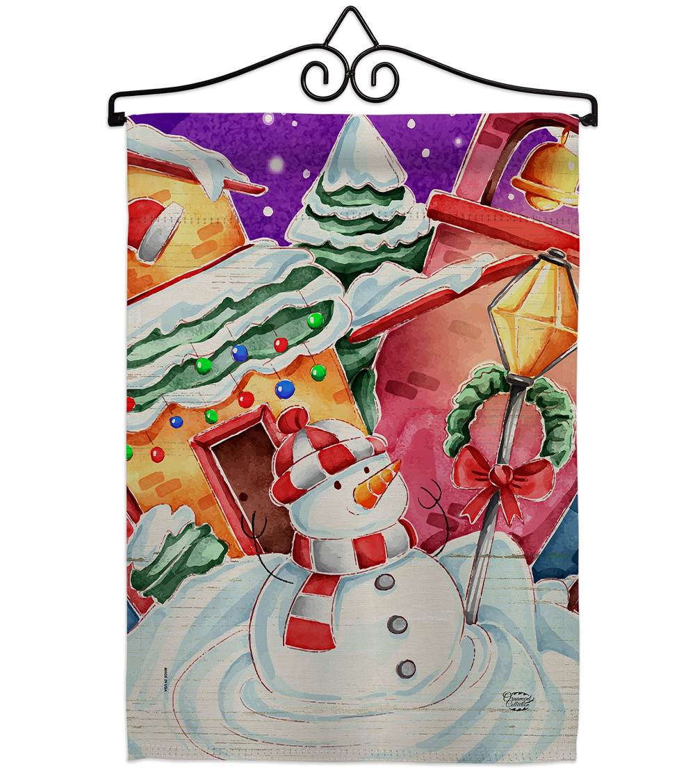 Frosted Snowman Garden Flag Set Winter Wonderland 13 X18.5 DoubleSided