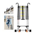 thumbnail image 2 of Wolec Telescoping Ladder, 14.5FT Aluminum Portable Extension Ladder w/Hooks, Stabilizers& Wheels, Heavy Duty 330lbs Max Capacity, Collapsible Telescopic Ladder for Rv, Roof, Attic, Outdoor -Silver, 2 of 4