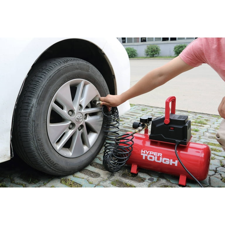 Hyper Tough 3 Gallon Oil Free Portable Air Compressor, 100PSI, Red Hyper Tough 3 Gallon Oil Free Portable Air Compressor, 100PSI, Red
