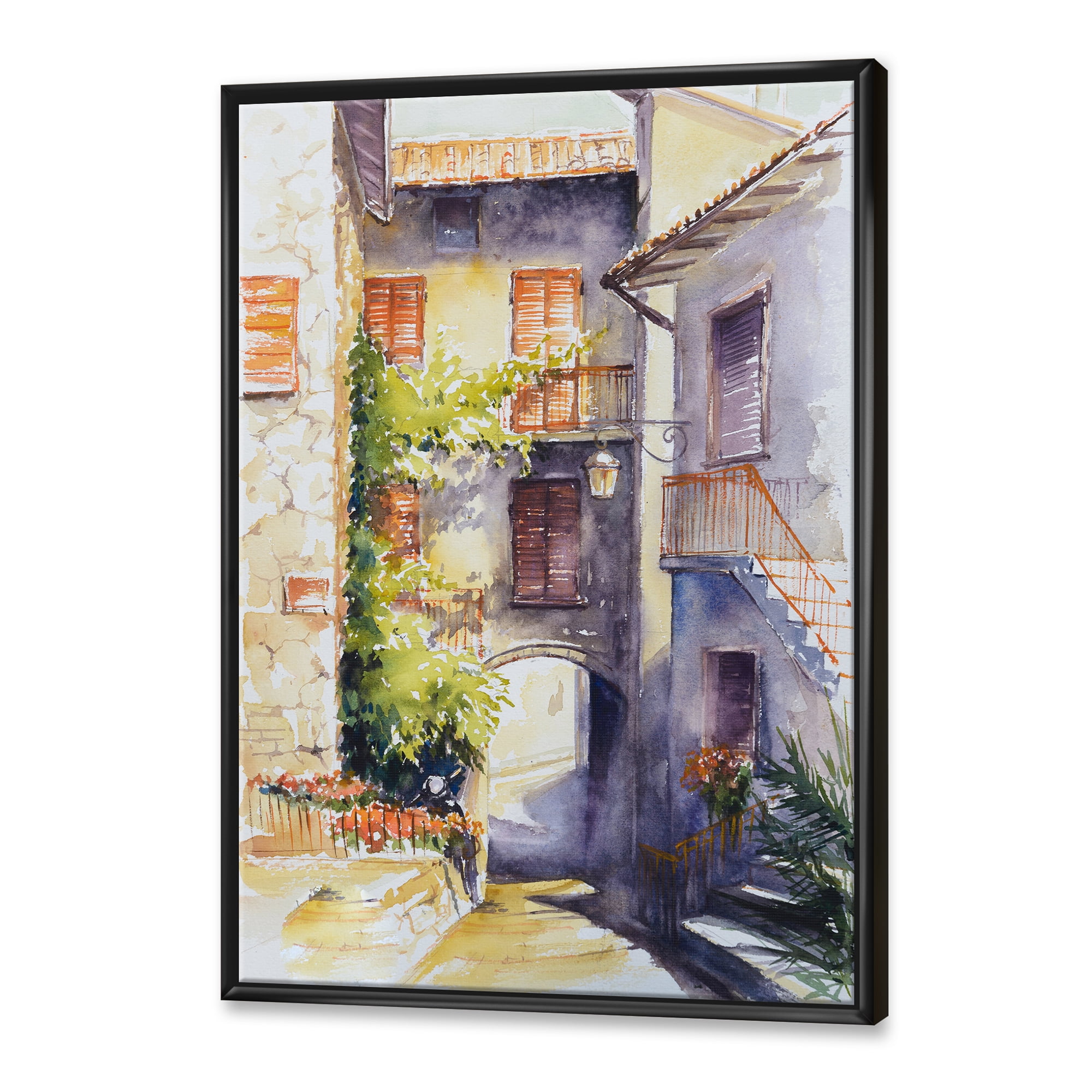 Designart 'Idyllic and Rustic Italian VIllage' Country Framed Canvas Wall Art Print