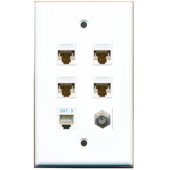 Ultra Spec Cables 4 Port Cat6 Ethernet Coax Phone Wall Plate Solid