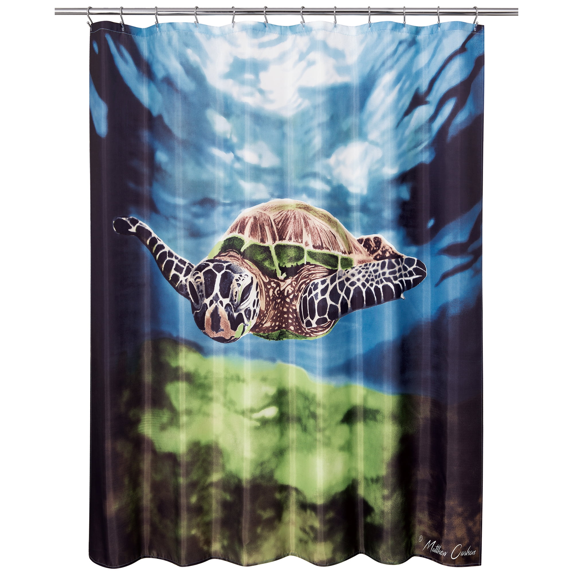 Blue Happy Sea Turtle Family Hawaiian Fabric Shower Curtain 