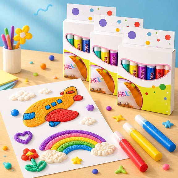 MODANU DIY Bubble Popcorn Drawing Pens, Magic Puffy Popcorn Pens, 3D Magic Popcorn Color Pens, Magic Puffy Paint Pens, Christmas Gift(3 Boxes, Total 18Pcs)