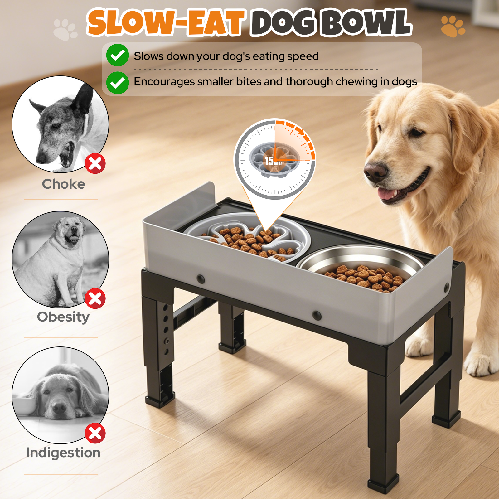 Euqvunn Elevated Dog Bowls, 6 Adjustable Heights with Slow Feeder photo 8