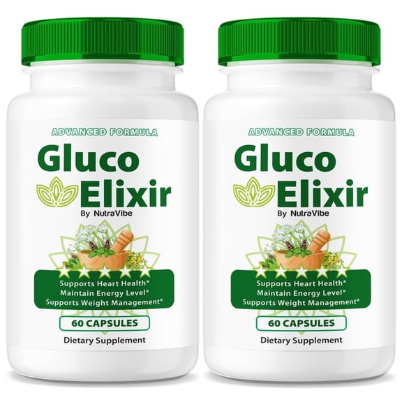 (2 Pack) Gluco Elixir Capsules, Original GlucoElixir Health Formula - Naturally Supports Healthy Circulation, Stable Levels and Energizes the Body, Official Review (120 Capsules)