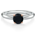 thumbnail image 3 of Gem Stone King 925 Silver and 10K Rose Gold Black Onyx Solitaire Engagement Ring for Women | 0.48 Cttw | Round 5MM | Gemstone December Birthstone | Size 6, 3 of 6
