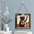 thumbnail image 5 of Funny Black Cat Decor Painting Studio Wall Art Black Cat Wooden Hanging Sign Vintage Pictures for Bedroom Bathroom Kitchen Wall Decorations Bar Interior Decor 12"x12", 5 of 8