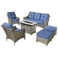 thumbnail image 6 of Ovios 5 Pieces High-Back Outdoor Patio Furniture with Fire Pit All Weather Wicker Conversation Furniture with Sofa for Backyard, 6 of 9