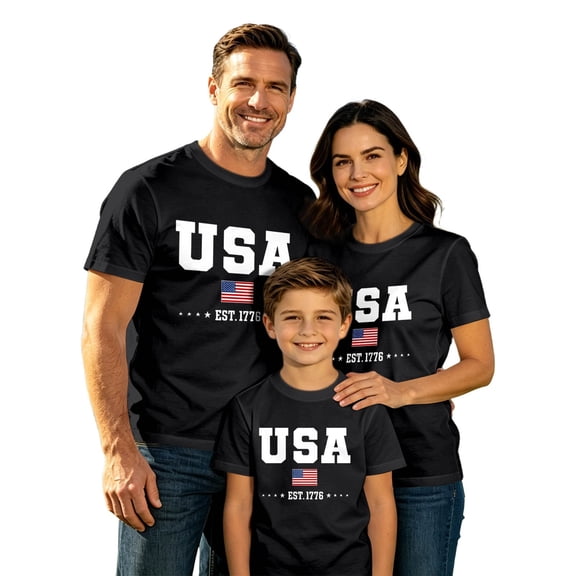4th of July Shirts for Family Matching Parents Kids Patriotic USA T-Shirt American Flag 1776 Tee Tops