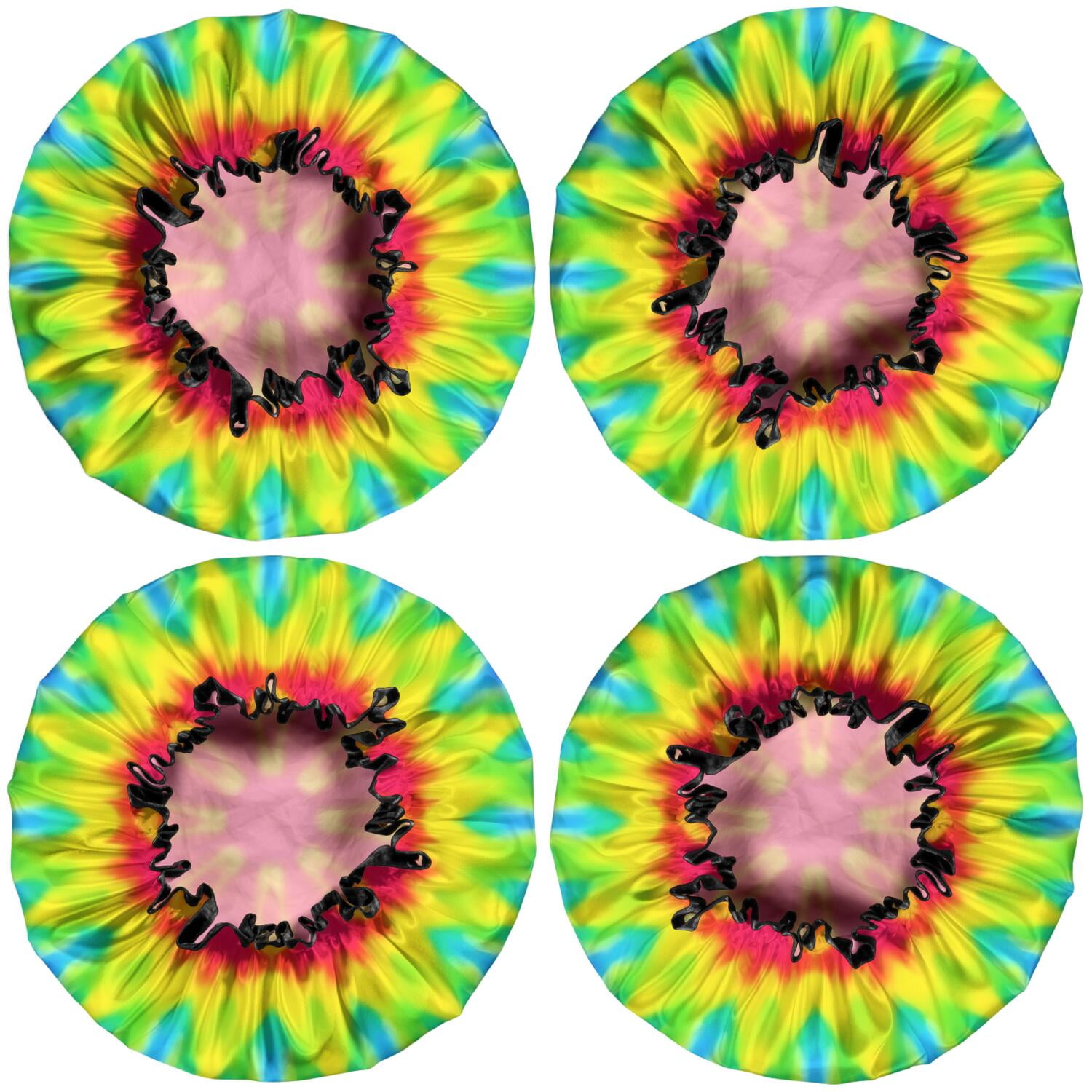 Shower Caps,Rainbow Tie Dye Mandala Pattern Waterproof Shower Cap for Women 4 Pieces,Double Reusable Hair Cover for Shower PEVA Elastic Stretch Hem