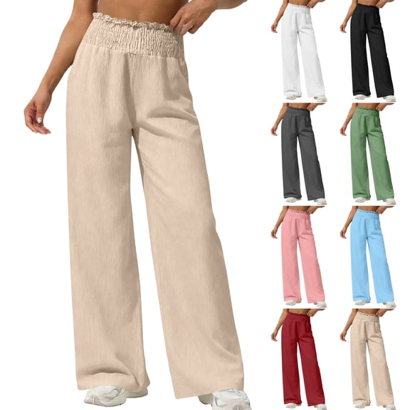 Miluxas Girl's Wide Leg Pants Elastic Waist Summer Boho Palazzo Pants Beach Vacation Casual Trousers White 14-15Years