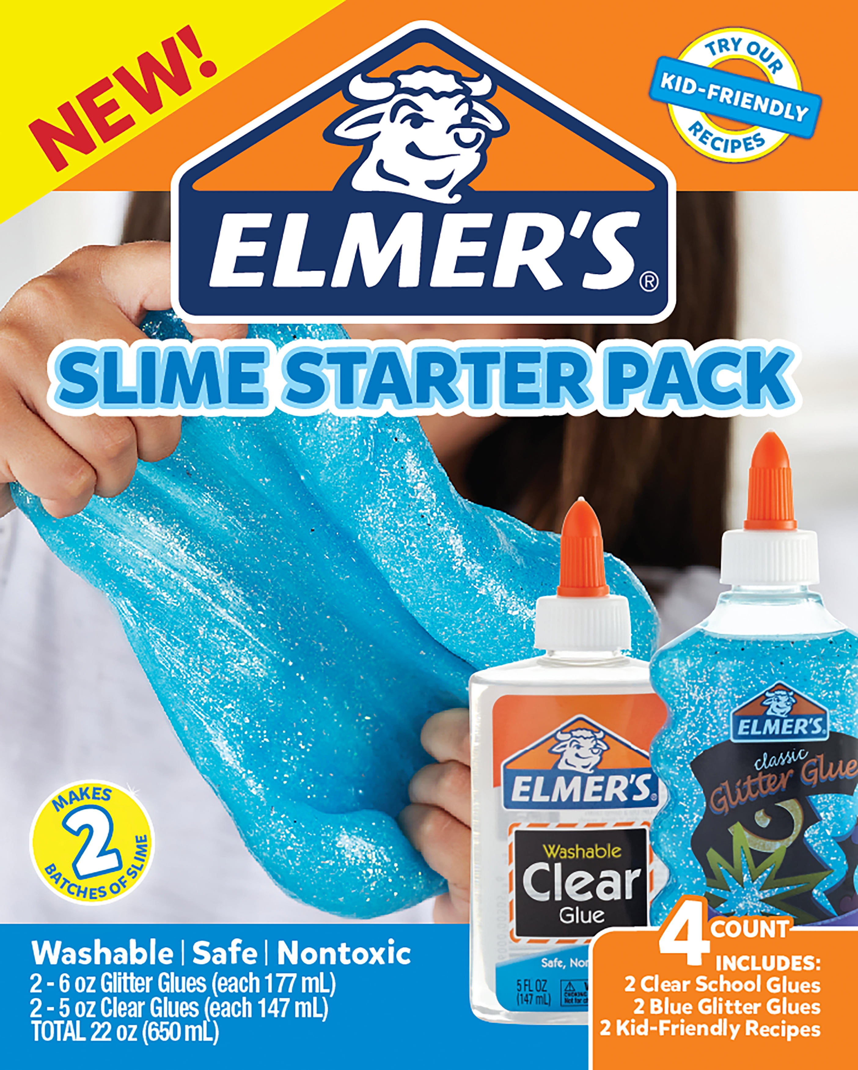 Glue Slime Starter Kit, Clear School Glue & Blue Glitter Glue, 4 Count –  GiantZip