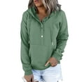 thumbnail image 2 of Borniu Women's 2023 Hooded Sweatshirts Fall Winter Button Collar Drawstring Blouse Hoodies Pullover Casual Solid Long Sleeve V-Neck Tops Shirts with Pockets Clearance Gifts, 2 of 5