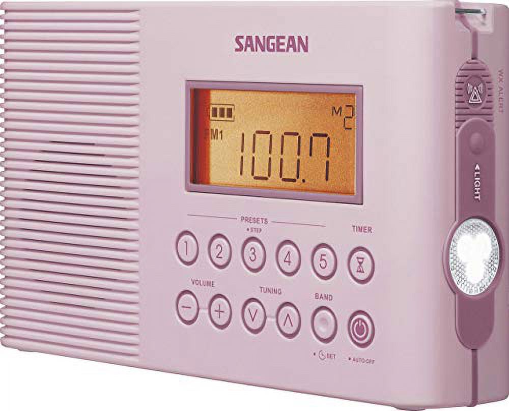Sangean H201PK Portable AM/FM/Weather Alert Digital Tuning Waterproof Shower Radio (Pink),LCD display - image 3 of 6