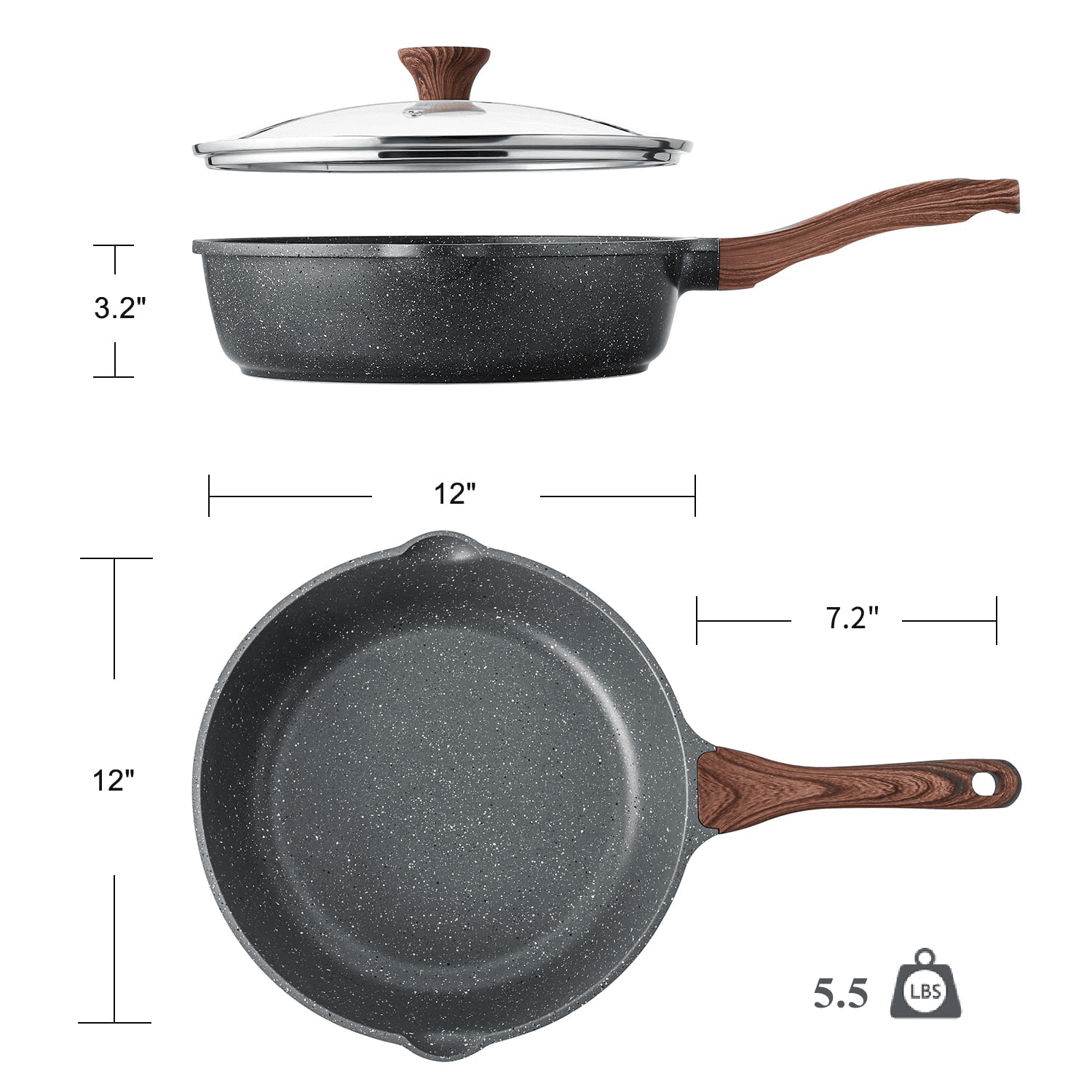 ESLITE LIFE Nonstick Woks & Stir-fry Pans, Deep Frying Pan with Lid  Induction Compatible (5 Quart // 12 Inch)