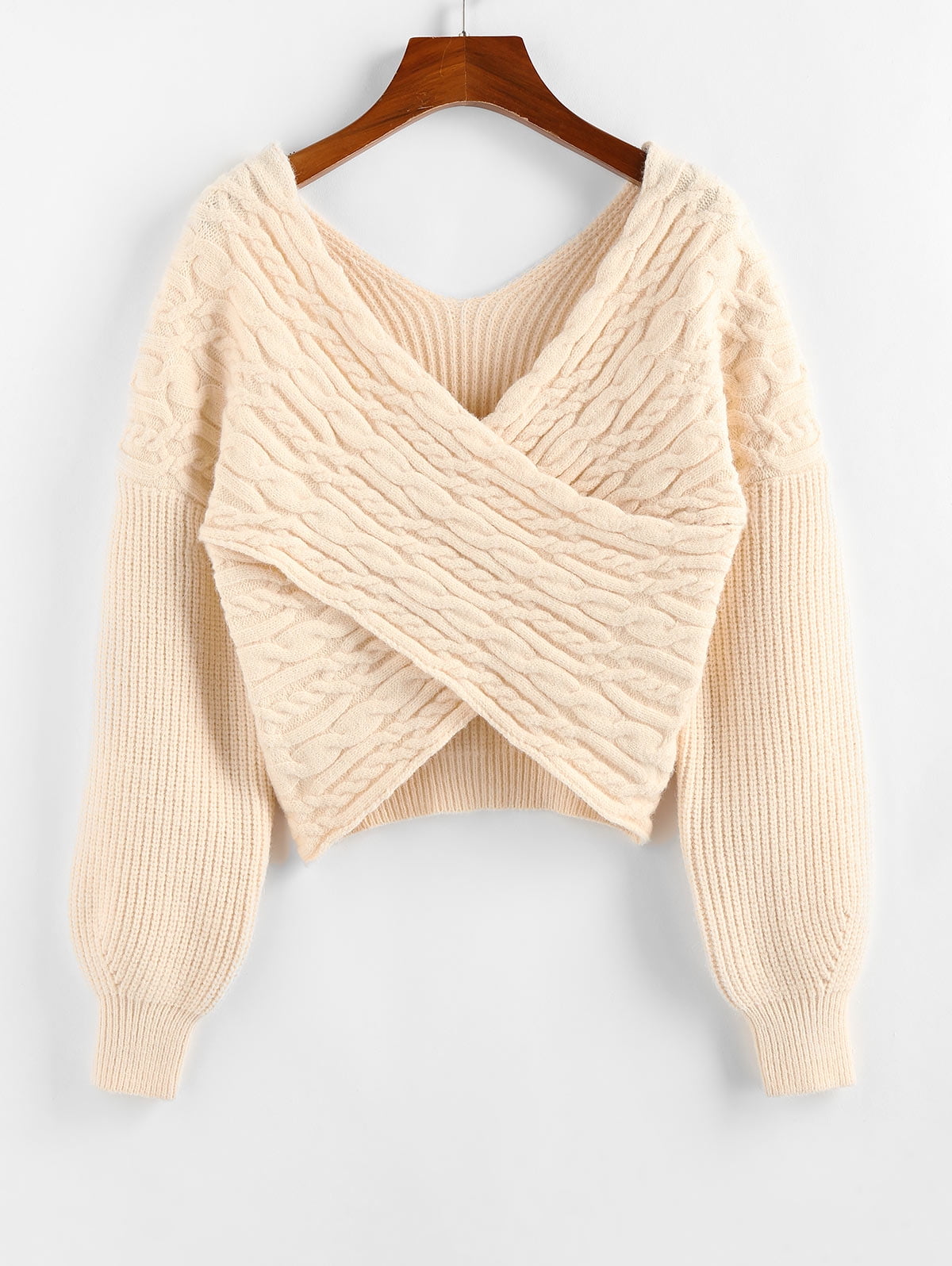 ZAFUL Drop Shoulder Crossover Cropped Sweater M