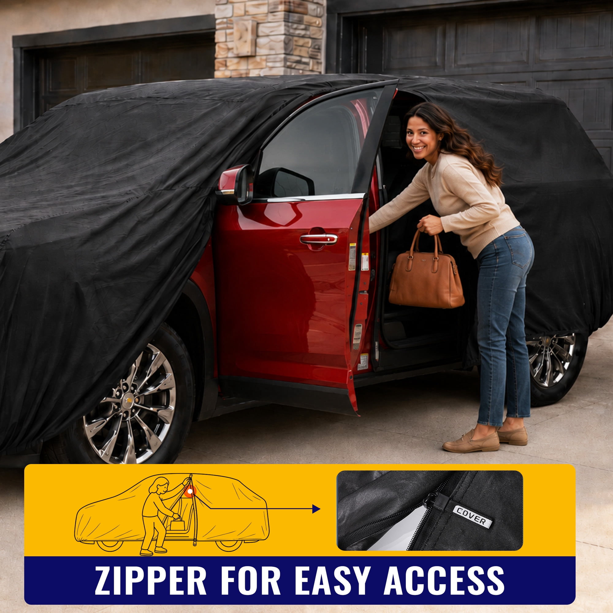 Unique Bargains 210D-PU Oxford Full Car Cover Black for Chevrolet Traverse 2018-2024