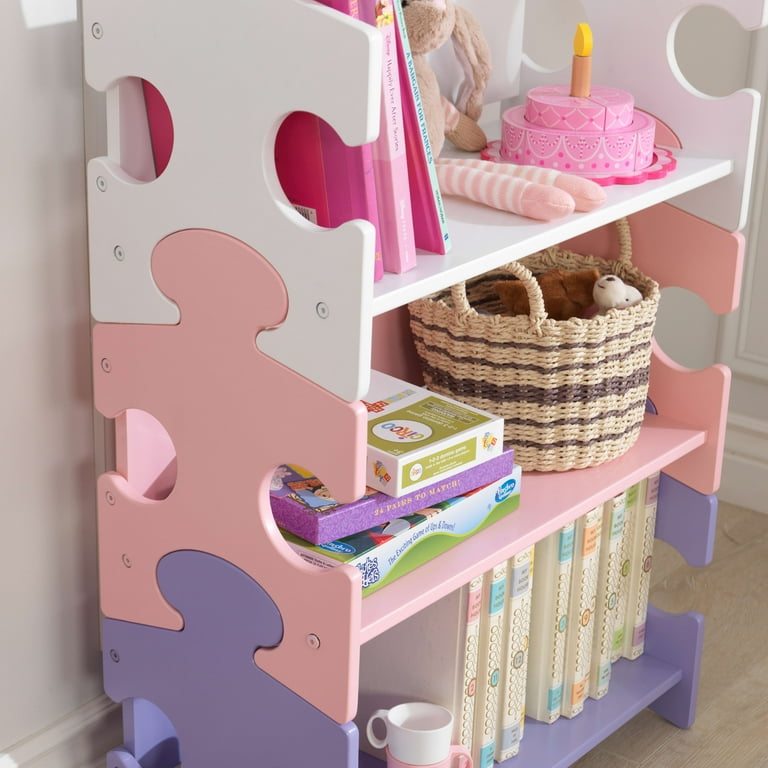KidKraft Wooden Puzzle Bookcase with Three Shelves, Pastel
