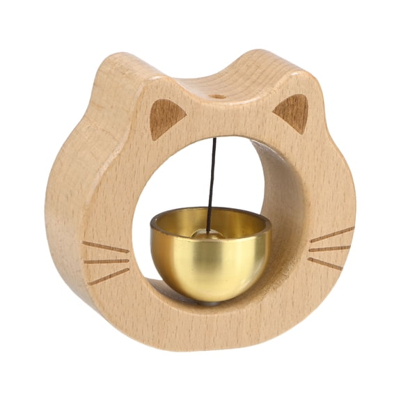 Uxcell 1-Pack Magnetic Shopkeepers Bell for Door Opening, 3inch/7.7cm Walnut Vintage Wind Chime Doorbell with Brass Bell for Front Porch/Garden/Backyard [Beige, Cat Shape]