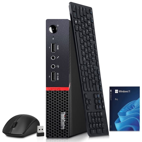 Restored Lenovo ThinkCentre M715q Tiny PC, AMD PRO A10-9700E — 8GB DDR4 Memory, 256GB SSD Storage — Wi-Fi, Wireless Keyboard & Mouse, Win 11 Pro — Mini Desktop PC