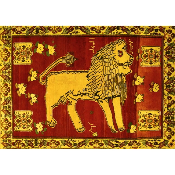 Ahgly Company Indoor Rectangle Animal Yellow Traditional Area Rugs, 2' x 4'