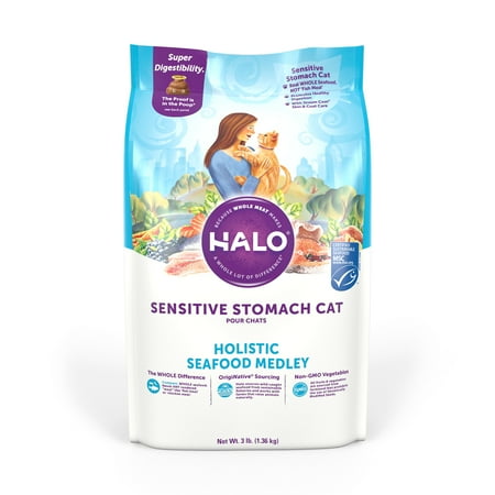 UPC: 0745158340225 | Halo Natural Dry Cat Food  Sensitive Stomach Seafood Medley  3-Pound Bag