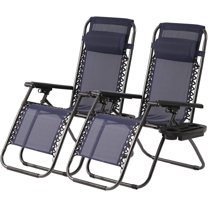 YRLLENSDAN Zero Gravity Chairs Set of 2, Patio Chairs Lawn Chairs with Removable Pillow and Cup Holder Outdoor Lounge Chairs Set of 2 Reclining Beach Chair for Lawn Patio Balcony, Blue