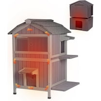 Aivituvin Insulated Outdoor Cat House Weatherproof Feral Cat Shelter for Winter 2 Story Cat Condos Escape Doors with Balcony