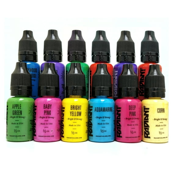 Radiant Colors 12 Colors Sweet & Wild Tattoo Ink Set - Tattooing Inks Fluid Vegan Pigments 12 x 1/2oz Bottles